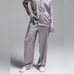 SKIMS Silver Satin Wide Leg PJ Bottoms Only Size Large